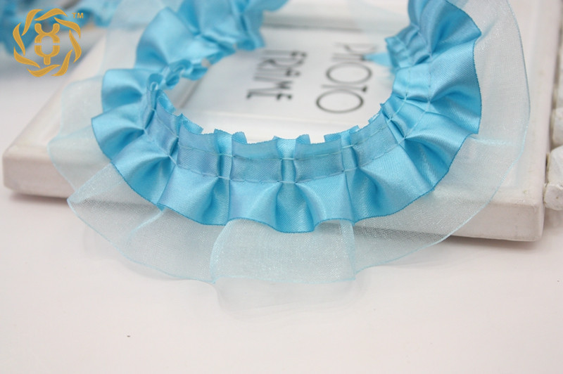 5.5 Yards (5 Meter) double Layer Ruches Eenzijdige Organza Tulle Satin Lint Trim 40Mm Naaien Wedding Craft Diy: LIGHT BLUE / L
