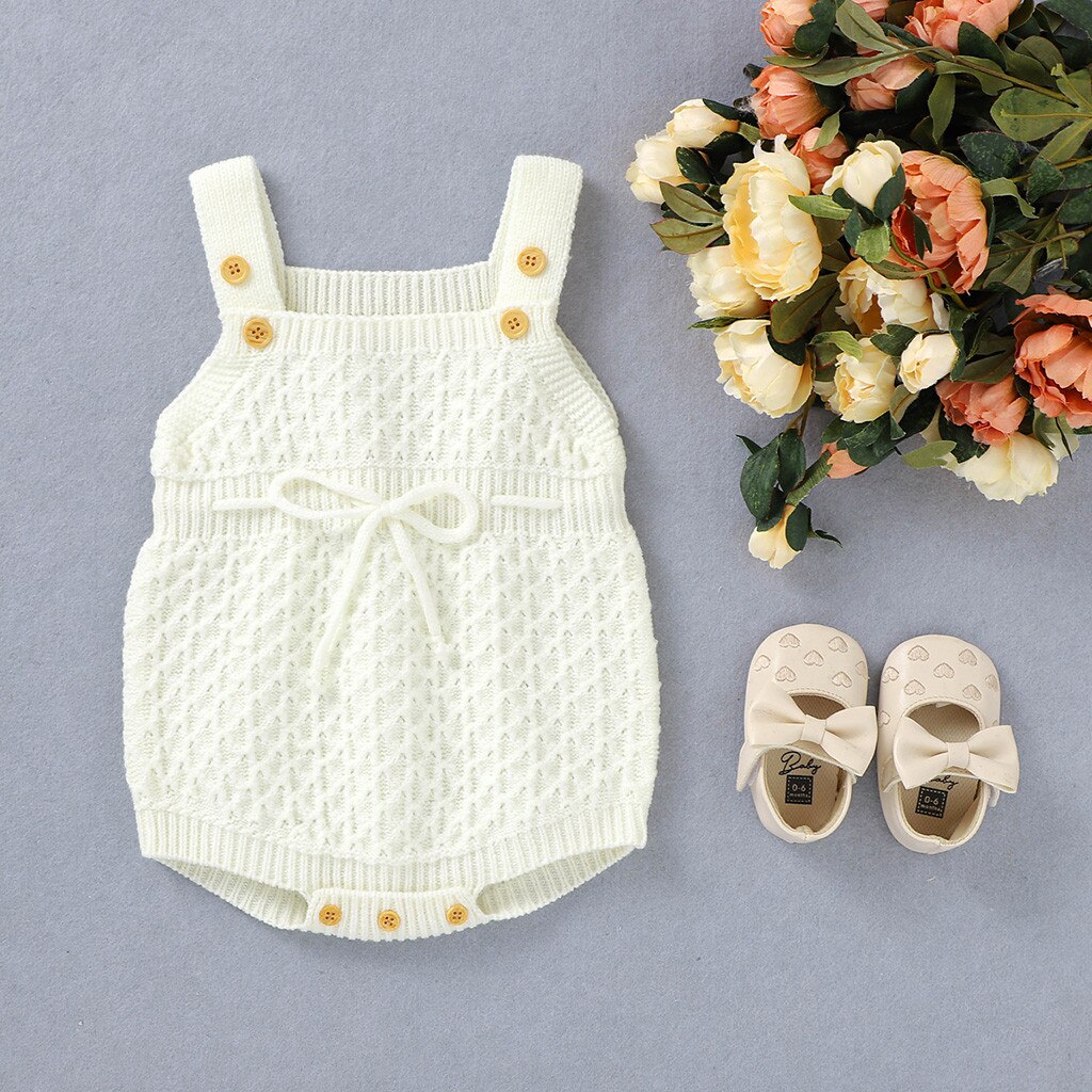 Tricot chandails body pour bébé couleur unie sans manches hiver tricot barboteuse fille garçons bouton tricot chandails combinaison: White / 100 18-24 M