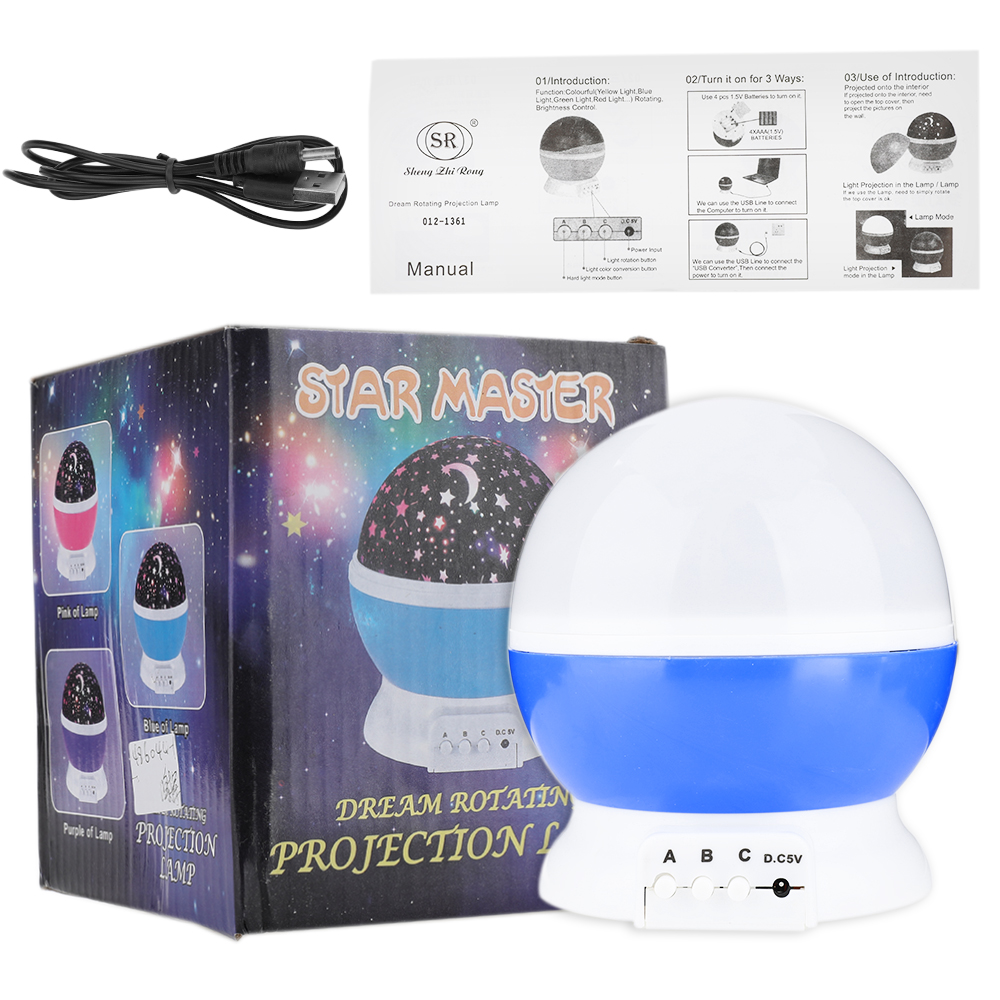 Sterrenhemel Led Projector Star Moon Nachtlampje Sky Roterende Batterij Operated Slaapkamer Nachtlampje Lamp Voor Kids Baby: Blauw