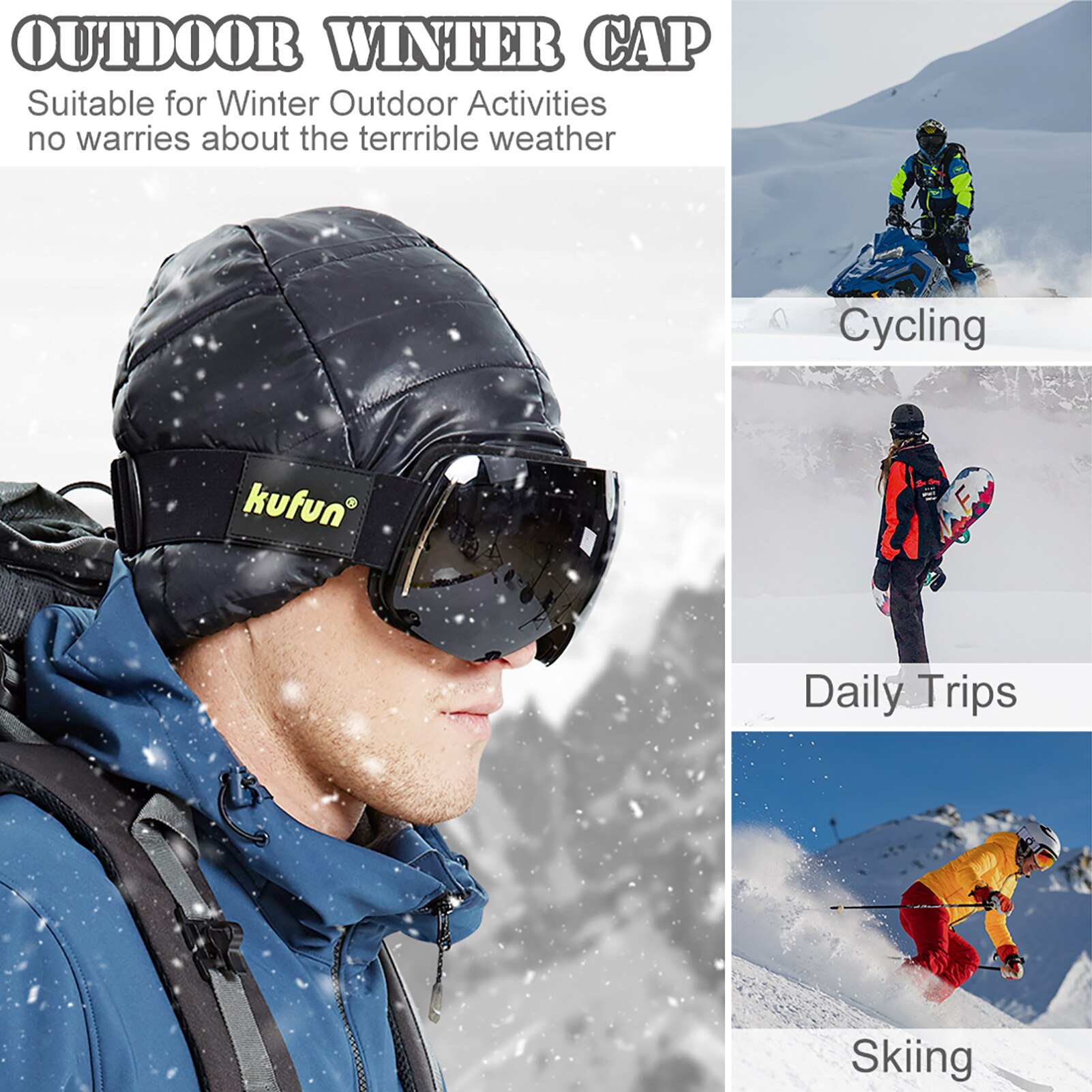 Män kvinnor utomhus vintermössa cykelmössa skidmössa tjock fleece varm vattentät vindtät cykling skridskoåkning skidmössa