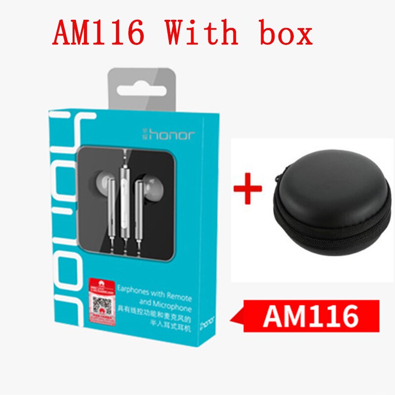 Originele huawei honor oortelefoon  am116 am115 in- oordopjes met microfoon 3.5mm oordopjes voor mate 8 9 3e p10 plus play 10 v8: Am116 met koffer