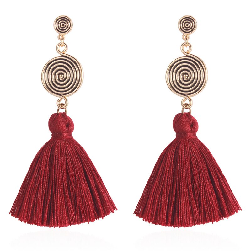 Kwastje Oorbellen Vrouwen Vintage Draad Kwastje Oorbellen Boho Bohemian Vintage Paleis Fringe Tassel Oorbellen Dangle: Wine red