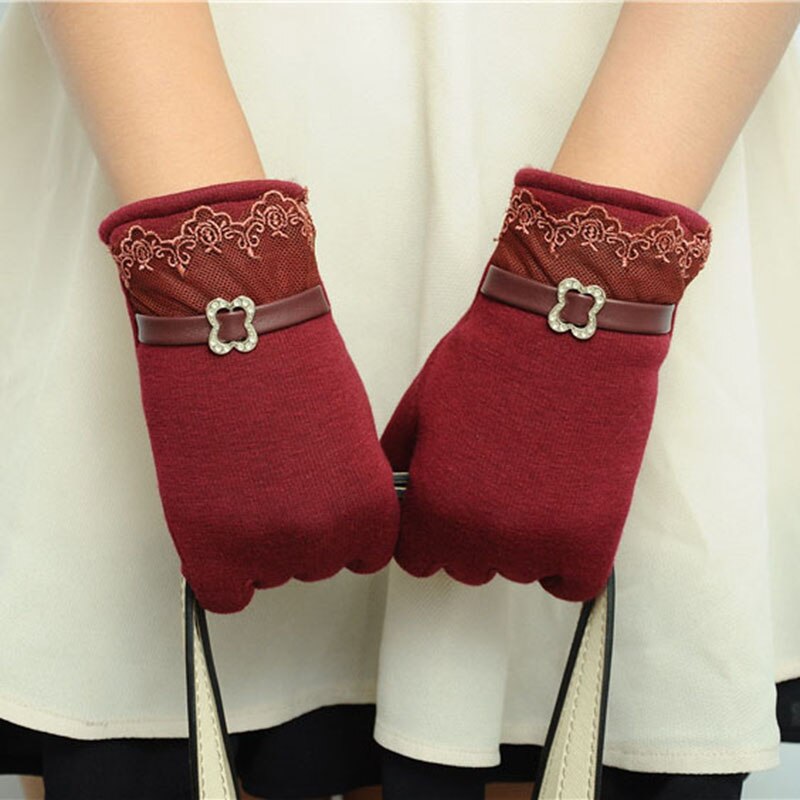 Elegante Plüsch Frauen Handschuhe Herbst Winter Warme Handgelenk Fäustlinge Weiblichen Fahren Handschuhe guantes mujer luvas de inverno: Stil 3 Wein rot