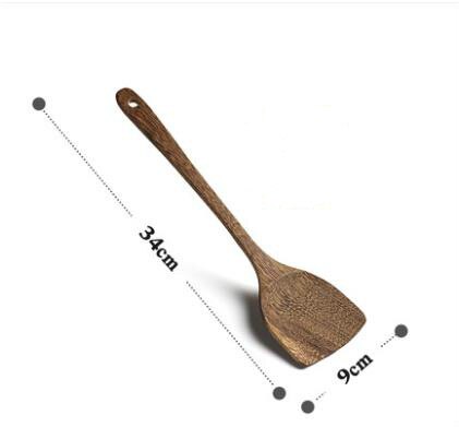 Cuchara de madera Natural para sopa, tenedor grande, cuchara para servir ensalada, conjunto de tenedor de mango largo, vajilla de madera, utensilios de cocina: 34cm