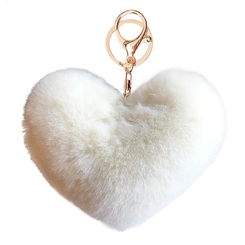 2020 New Lovely Heart Keychains Women's Pom Poms Faux Rex Rabbit Fur Ball Key Chains Girl Bag Hang Car Key Ring Pendant: 5