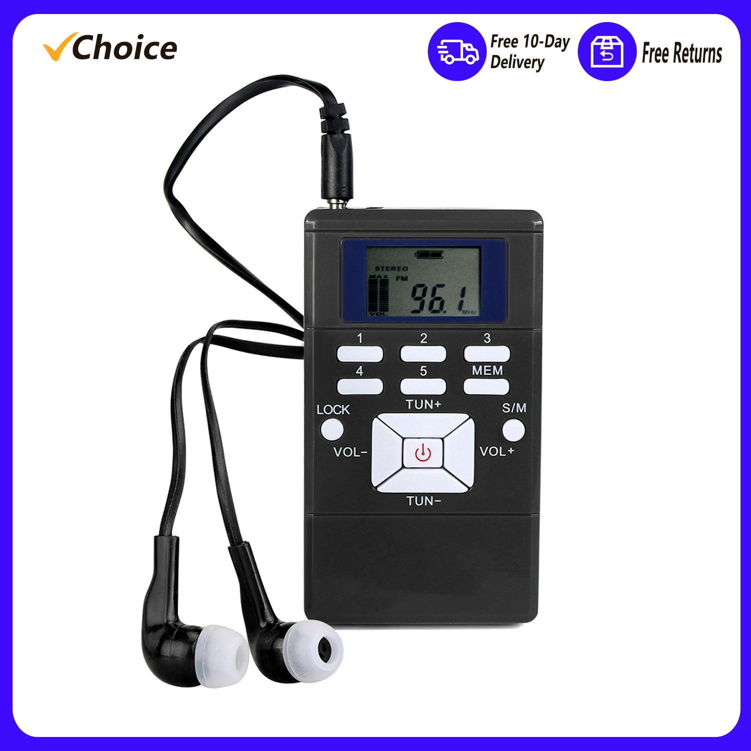Tragbarer Mini-DSP-Stereo-FM-Radio-Digitaluhrempfänger für gleichzeitige Interpretation, Clip-on-Radio, Kopfhörer-Lanyard 1.2