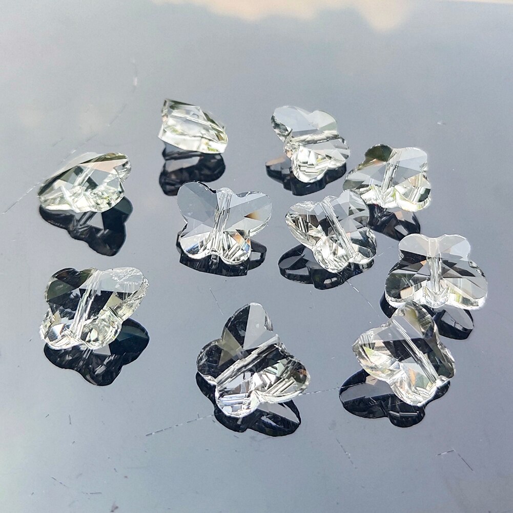 10/20 stk sommerfugl krystal perler til lysekroner glas perle vedhæng gør-det-selv smykker fremstilling bryllup indretning tilbehør 14mm perler: Gennemsigtig / 10 stk