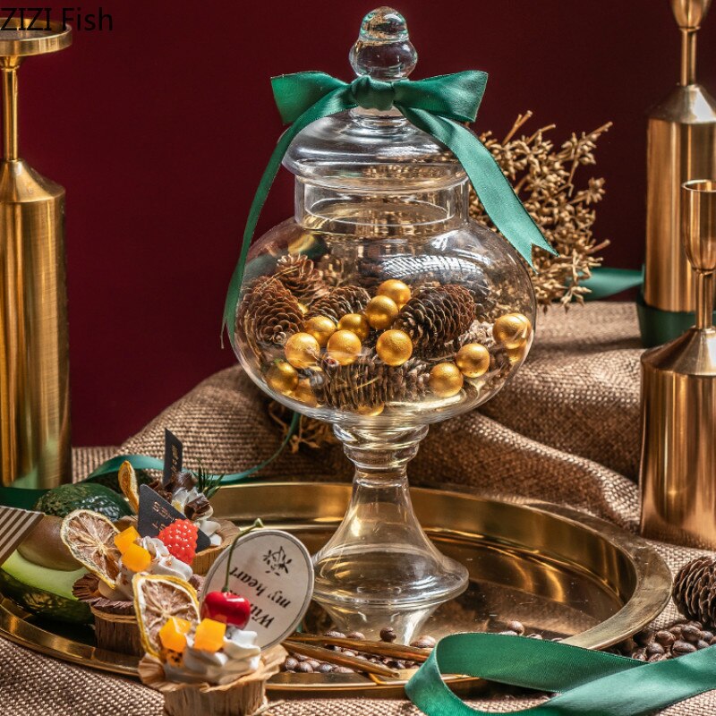 Europæisk transparent glas opbevaringstank med låg husholdningsglas candy jar dekorative bryllupsbanket dekorative candy flaske