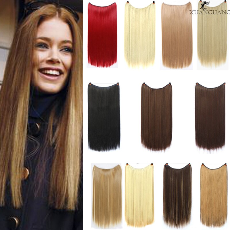 XUANGNAG, sin Clips, hilo Invisible en la extensión del cabello, línea de pescado secreta, peluca, extensión de pelo rizado sedoso