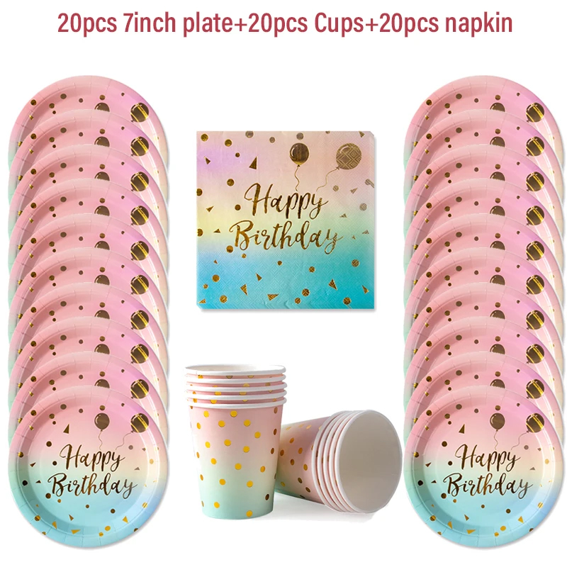 Pastelowa tęczowa impreza urodzinowa jednorazowa zastawa stołowa złota kropka tęczowy gradientowy papierowy talerz kubek serwetka urodziny materiały ślubne