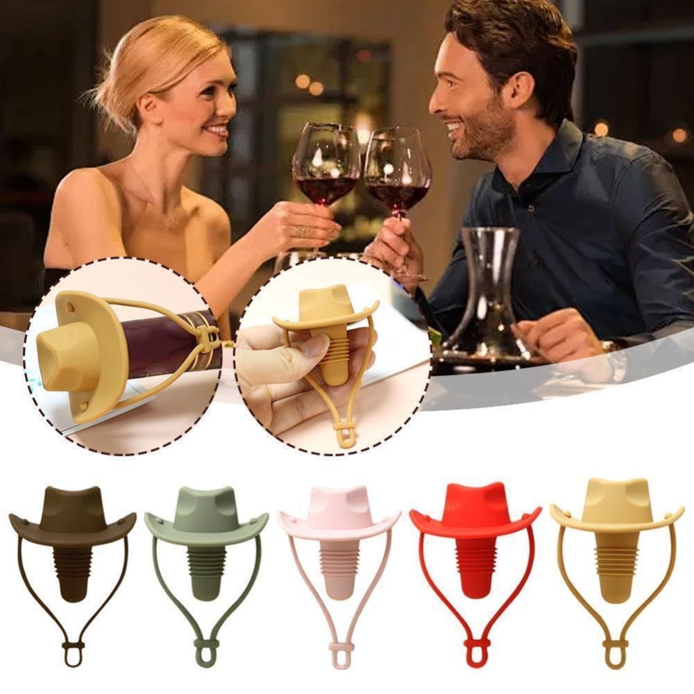 Cowboy Hat Shape Wine Bottle Stopper Reusable Leak Proof Silicone Champagne Bottle Stopper Wine Bottle Cap for Bar