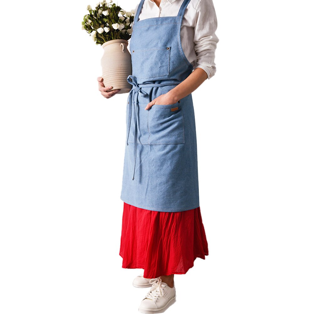 Unisex Denim 3 Apron Colors Pockets Adjustable Bib Chef with Gardener Waiter Serving Aprons Sleeveless Household Cleaning Tools: Light Green
