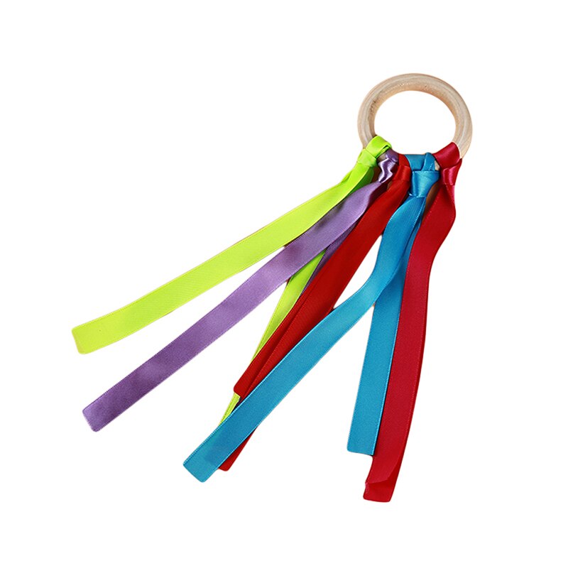 Streamers de arcoíris para niños, juguete deportivo infantil, cinta Multicolor, anillo de madera, cinta Waldorf con campana, cometa de mano, serpentinas: 50cm