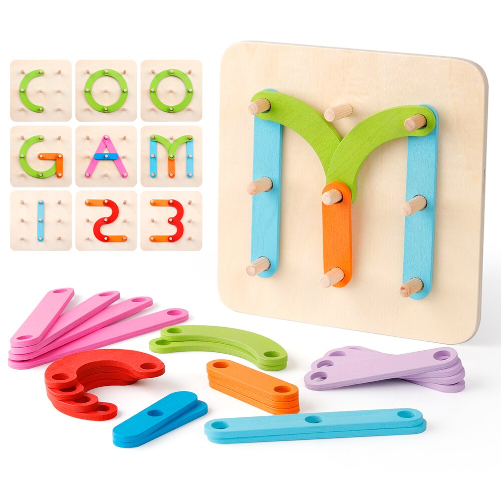 Coogam Houten Brief Nummer Bouw Puzzel Stapelen Speelgoed Set Vorm Kleur Sorter Pegboard Sorteren Spel Voor Kinderen Peuter Leren