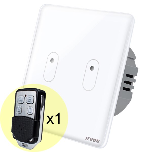 2 Gang remote control light Switch, black Glass Wireless remote control Switch, EU wall light switch touch remote control switch: white 2gang remote