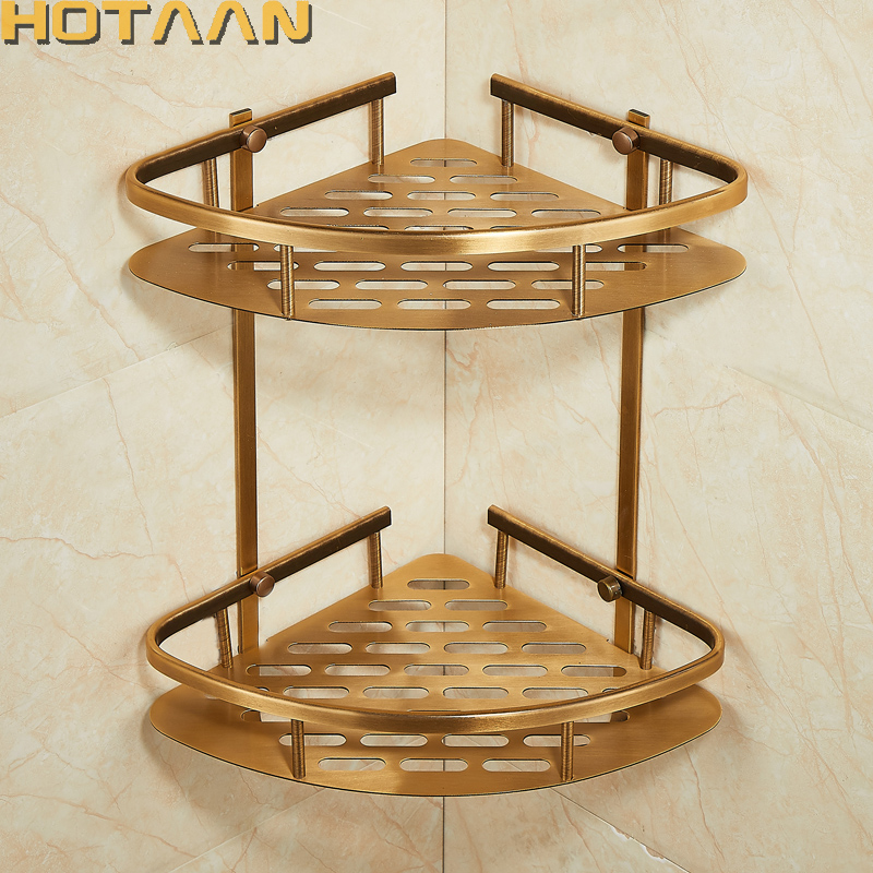 , soporte de cesta para ducha de baño de aluminio con acabado antiguo montado en la pared, soporte de canasta para champú, YT-7004-B de doble capa de