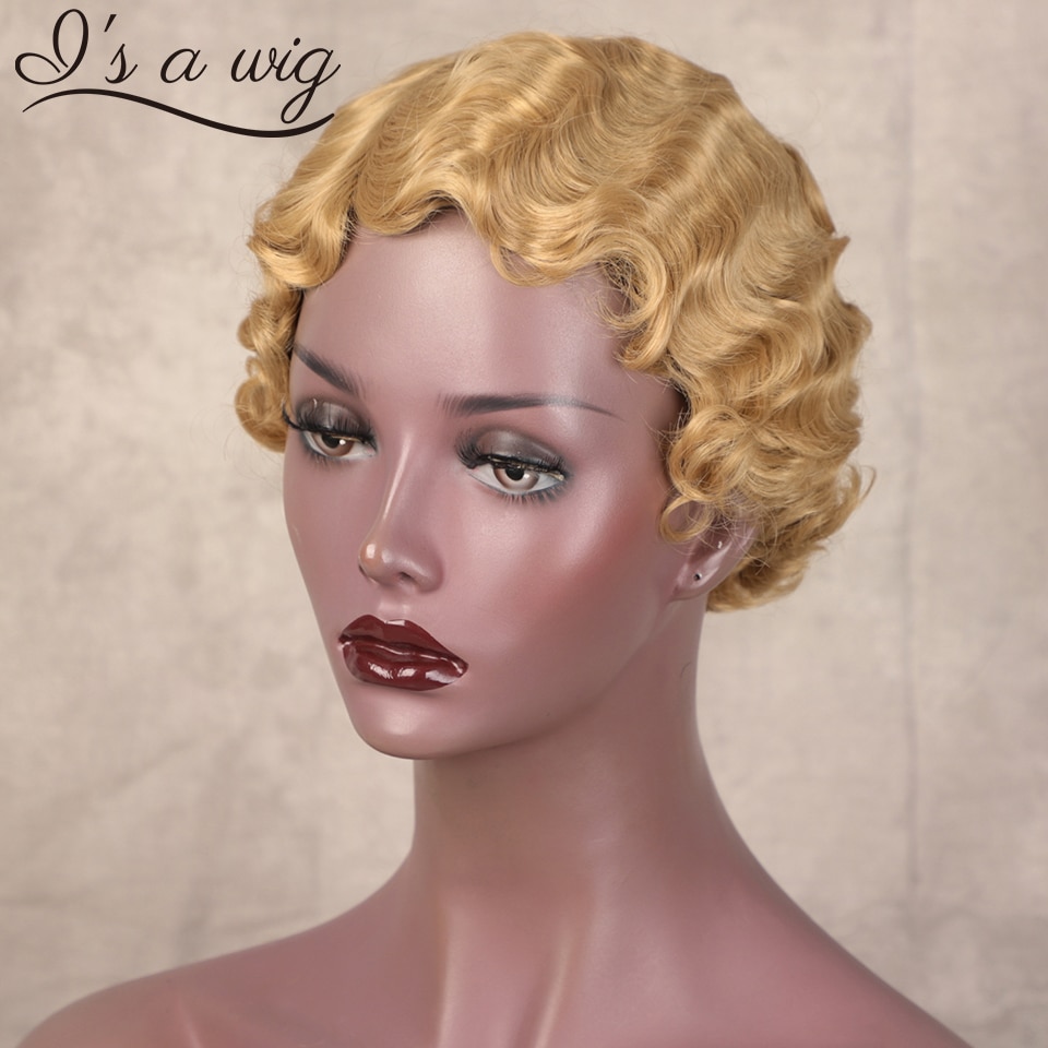 Ik Een Pruik Korte Blonde Synthetische Pruiken Afro Krullend Pruiken Bruin Zwart Rood Cosplay Leuke Pruiken Hittebestendige Vezel