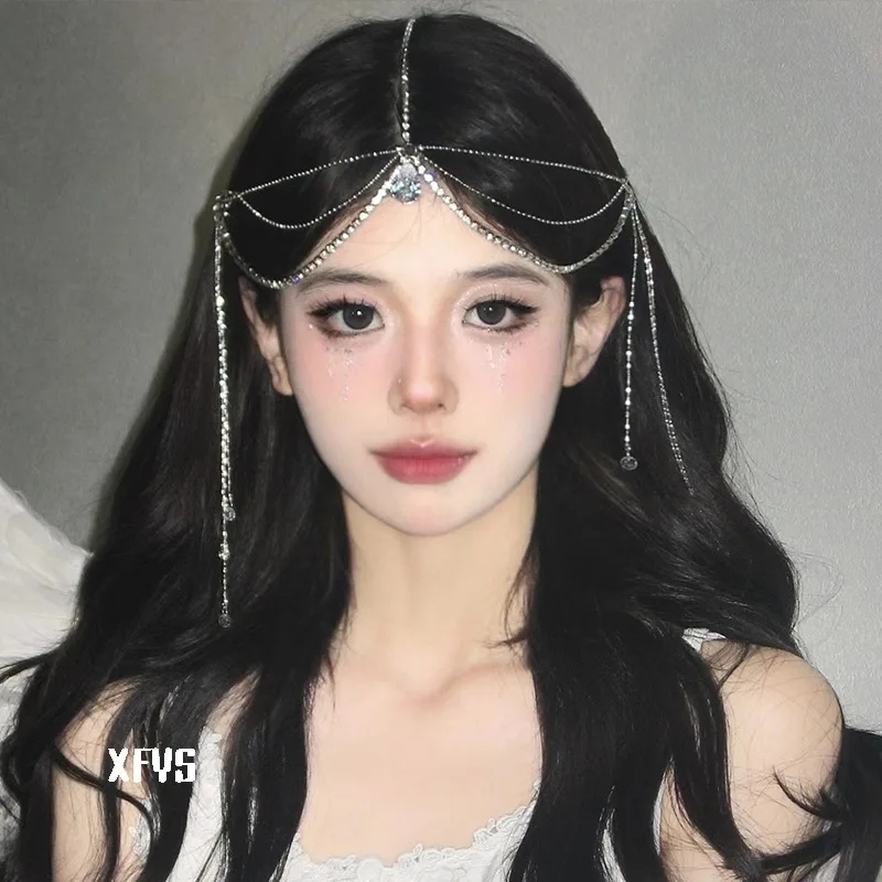 Trendy Charming Rhinestone Head Chain Forehead Headband Idian African Hair Accesories Tiara Headdress BOHO Acessórios De Cabelo: Light Yellow Gold Color