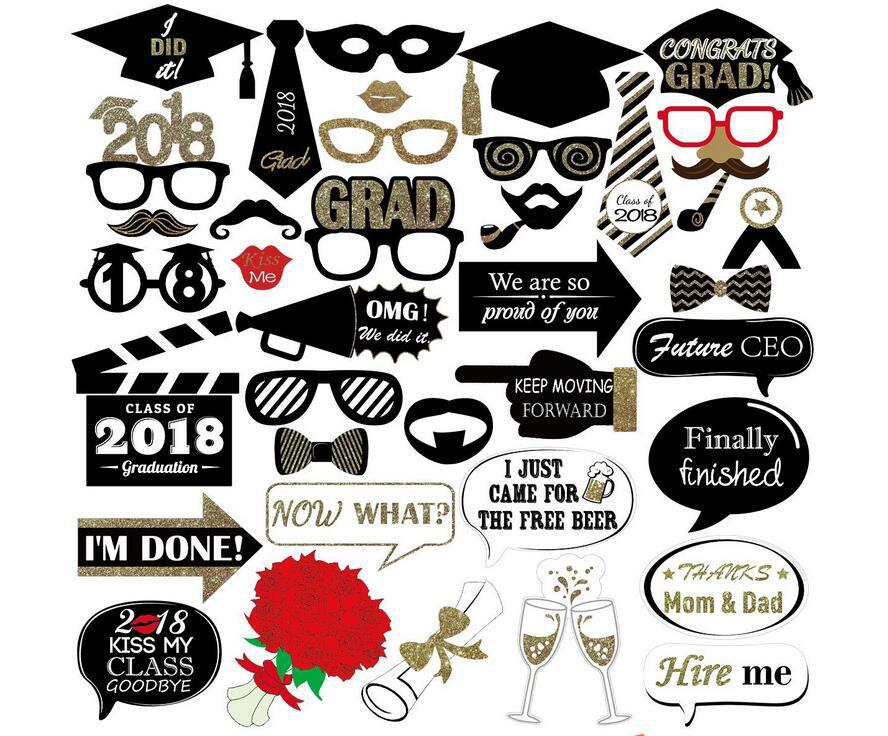 graduation ceremony party photos props paper beard paper frame Funny photo props graduation photo frame: 38pcs