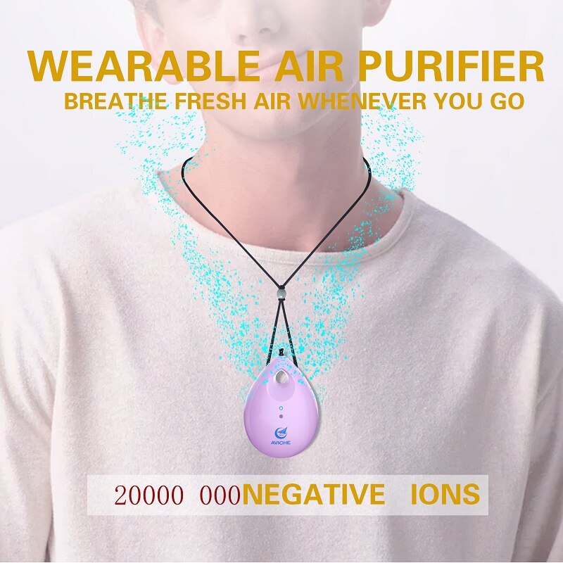 Personlig genopladelig og bærbar luftrenser negativ ion generator renser luft og fjerner bakterier, støv, vira, bakterier