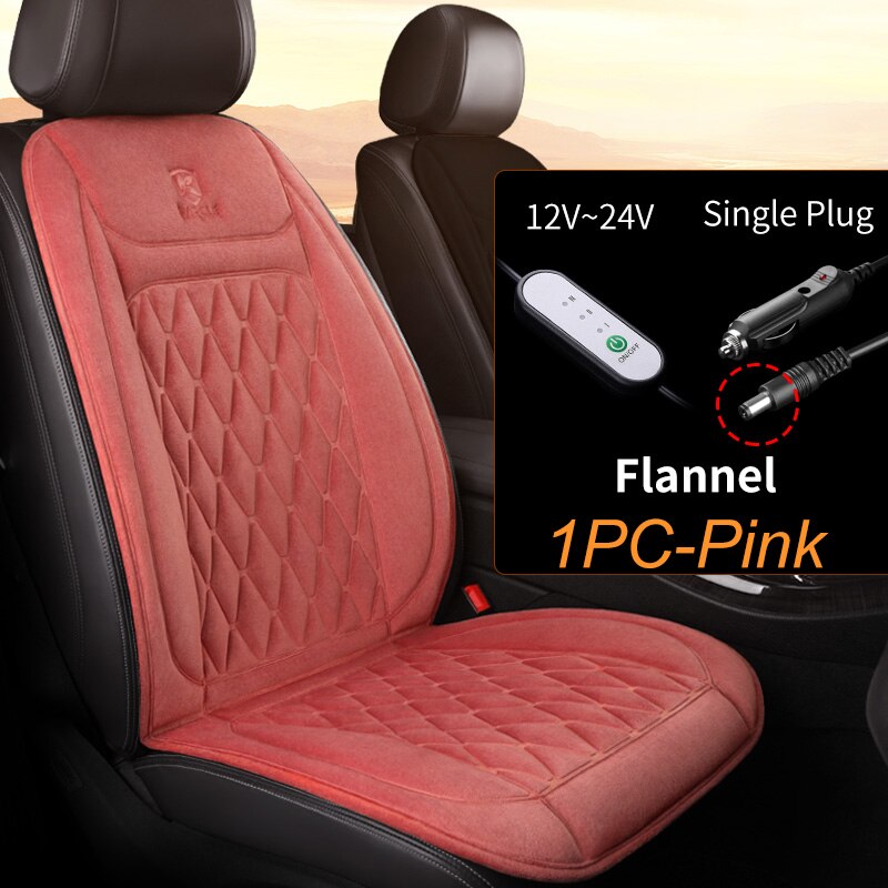 Karcle 12V-24V Heated Car Seat Cushion Heating Pad Universal Automobile Cover Car Seat Heater Protector For Winter: pink-single plug