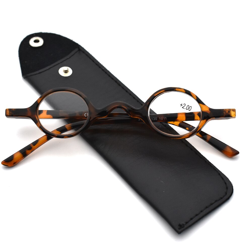 Leesbril Retro Ronde Unisex Eyelasses Kleine Frame Vergrootglas Eyewear Met Zak Bril Zak 1.0 1.5 2.0 2.5 3.0 3.5: +150 / Leopard