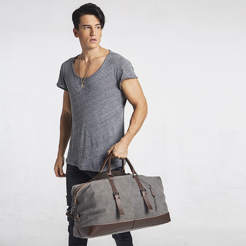 Canvas Reistas Mannen Lederen Outdoor Schoudertas Messenger Grote Capaciteit Tote Bag Bagage Duurzaam Koe Lederen