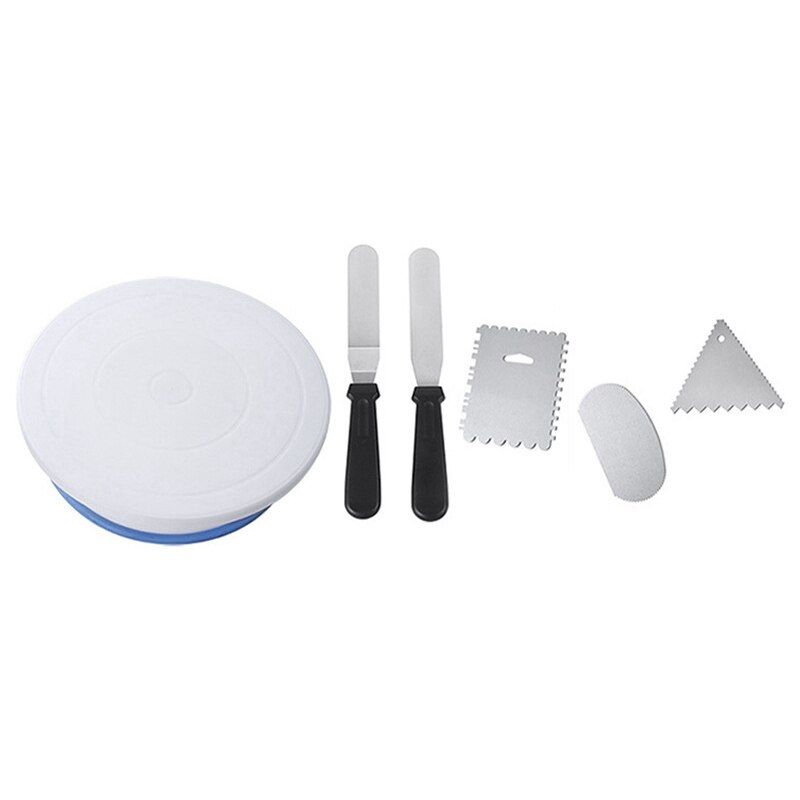 Rotating Cake Turntable with 2 Icing Spatula and 3 Icing Smoother, Revolving Cake Stand White Banking Cake Decorating Supplies