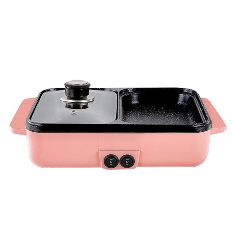 1400w 220v 2 in 1 elektrisk gryta spis bbq grill multifunktionell elektrisk bbq grill non stick tallrik grillpanna gryta: Rosa / Eu