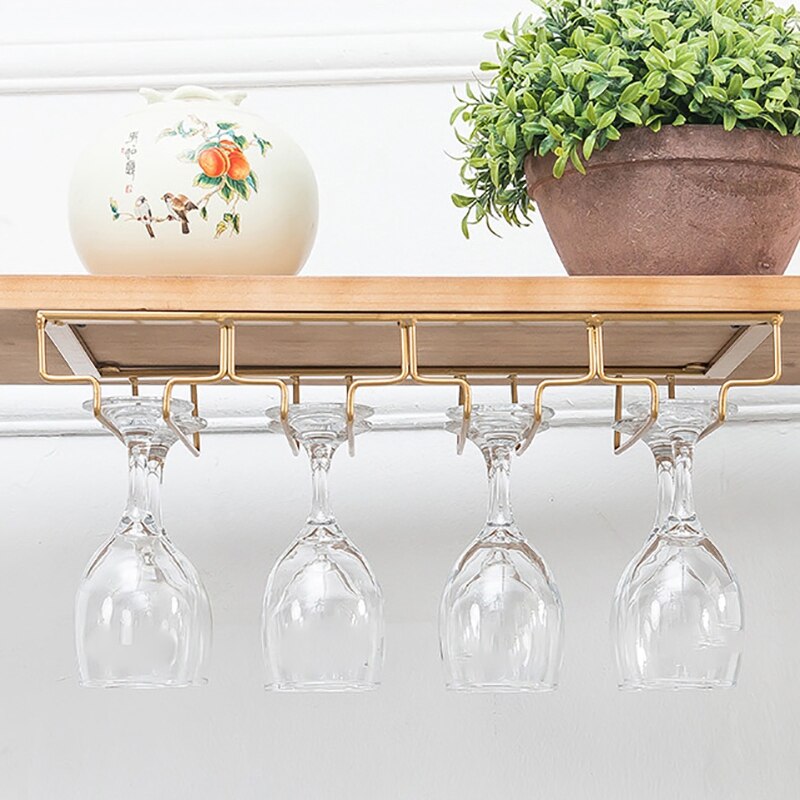 4 Rows Wine Glass Rack Under Cabinet Stemware Holder Metal Wine Glass Organizer Glasses Storage Hanger for Bar Kitchen