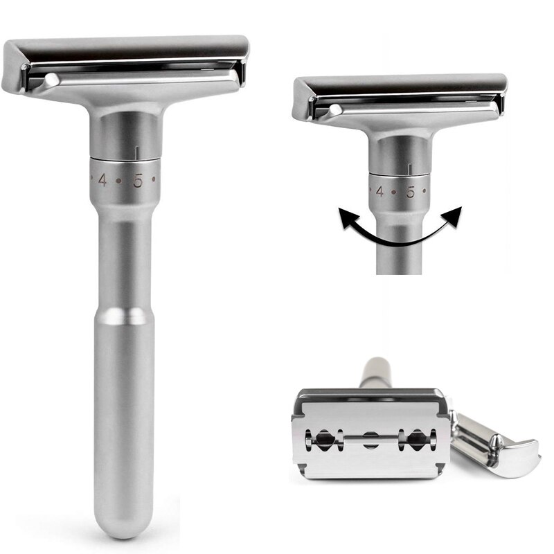 Adjustable Double Edge Classic Safety Razor Man Shaving Razor Shaving Mild to Aggressive 1-6 File Hair Removal Shaver