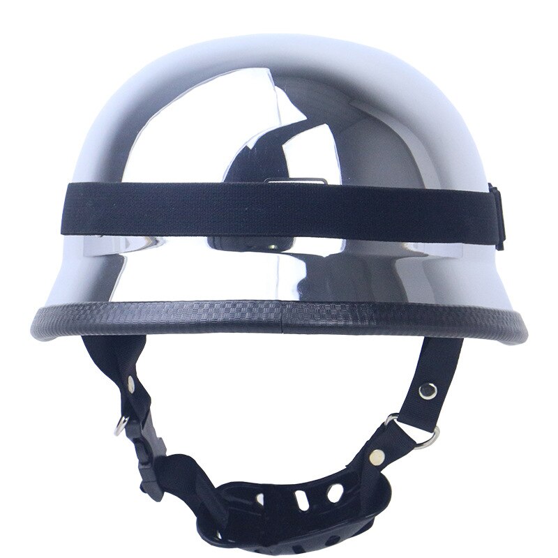 DOT Silver Plating Chrome Half Helmet Cruise Chopper Biker Pilot World War II German Style Motorcycle Open Helmet with Goggle