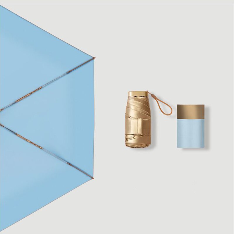 Parapluie de soleil à revêtement doré coloré, Mini parapluie plat transparent Portable pour femmes et filles, Parasol UV pour enfants UPF50 + pour l'extérieur: blue