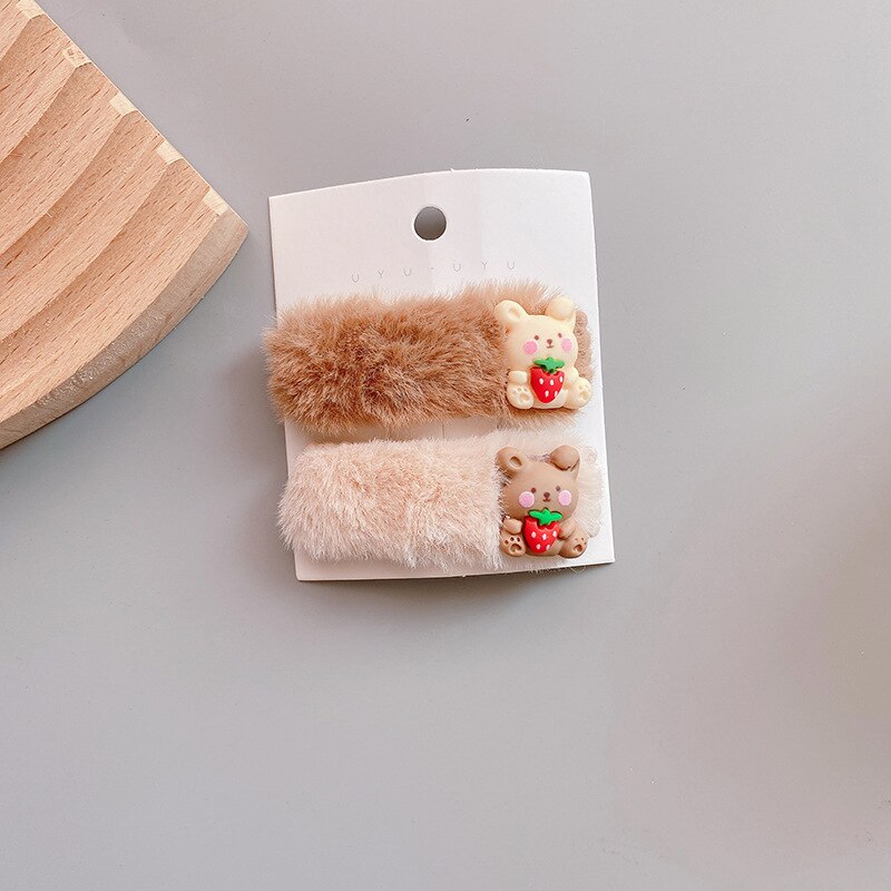 2 Stuks Faux Fur Baby Haar Clips Voor Meisjes Haarspelden Leuke Ster Hart Beer Kids Hair Pin Accessoires Baby Barrette hoofddeksels: E