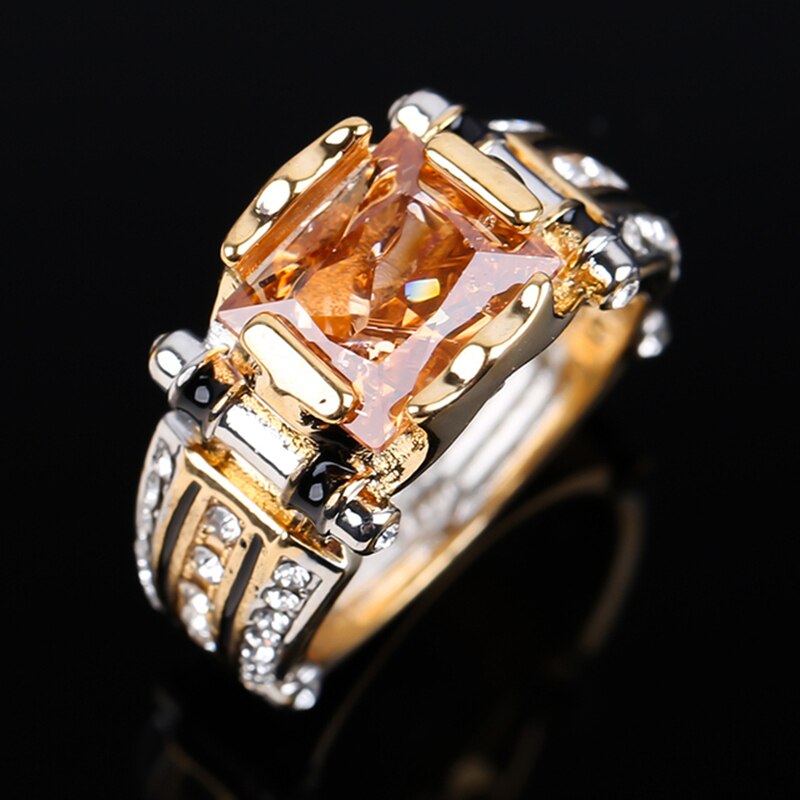 Luxury Classic Gold with Black Stone Men&#39;s Ring Steampunk Vintage Engement Lovly Wedding Male Trendy Jewelry F3T377