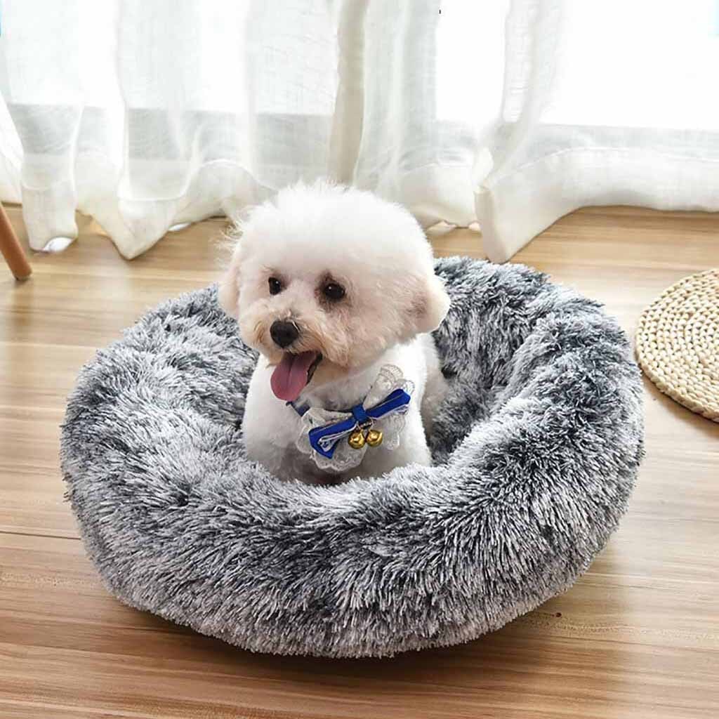 Warm Fleece Dog Bed Round Pet Dog Round Cat Winter Sleeping Bag Long Plush Soft Pet Bed Calming Super Soft Dog Bed Basket