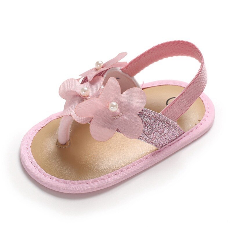 Sandalias de princesa Floral planas romanas antideslizantes zapatillas de suela suave zapatos de bebé recién nacido 0-18M zapatos para niñas: Rosa / 3