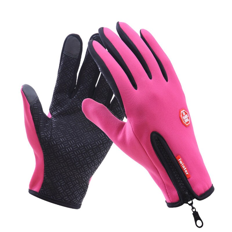 Men Woman Winter Cycling Gloves Waterproof Full Finger Thermal Sports Gloves Mountain Bike Mtb Gloves Male Women's Mittens: Pink / L