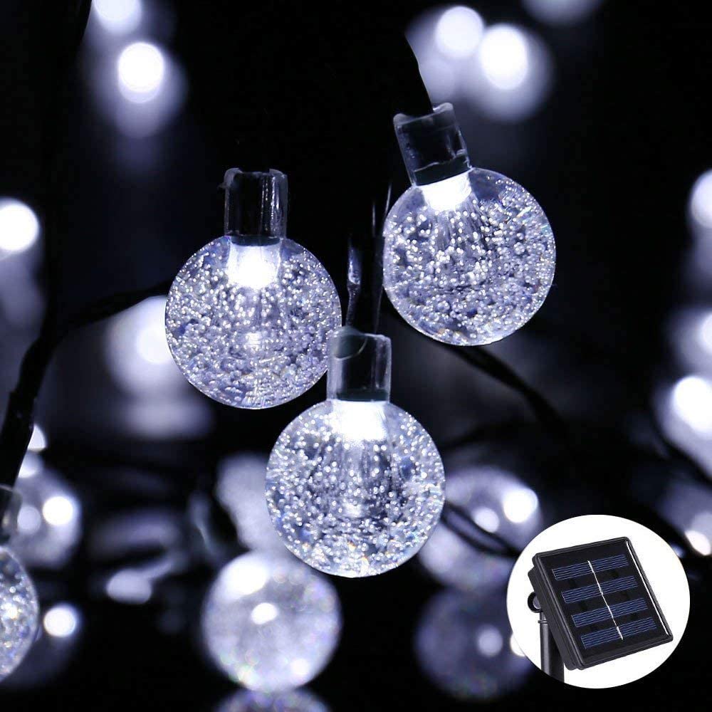Lampe solaire 5M 20Led boule de cristal Globe luz étanche blanc fée lumière jardin décoration extérieure cordon Led solaire: WHITE / 12Meter 100led