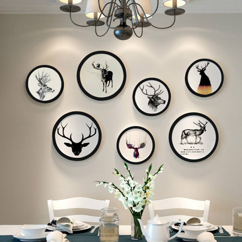 Home Decoration Wooden Round Picture Frames Wall Mounted DIY Wall Hanging Picture Holder Circle Round Photo Frame