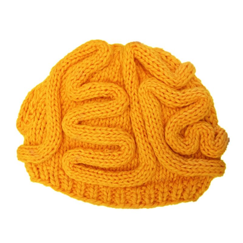 Lustige Handgemachte häkeln stricken Mütze Mütze Erwachsene freundlicher Winter Persönlichkeit entsetzlich Gehirn Einfarbig Schädel Kappe Halloween Cosplay Stütze: Gelb / B Erwachsene