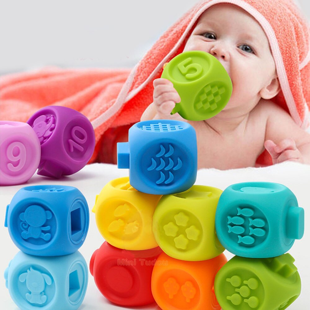 10PCS baby rubber soft speelgoed 3D zintuiglijke handbal dier digitale baby onderwijs bijtring squeeze speelgoed bad bal