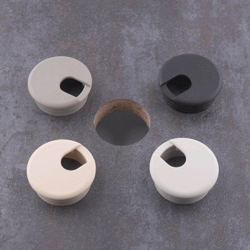 2pcs plastic pc desk wire hole cover Base 35mm round table cable outlet Port grommet protector Line organizer Furniture Hardware