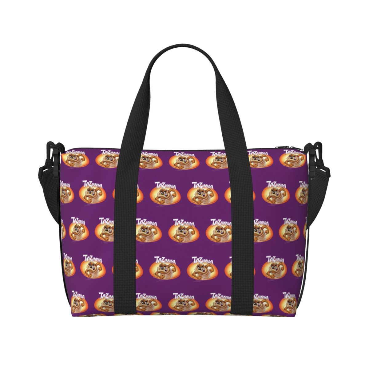 Custom Tasmanian Devils Beach Tote Bag Women Extra Large Gym Carry On Taz Cartoon Comic Travel Shopping Bags: black