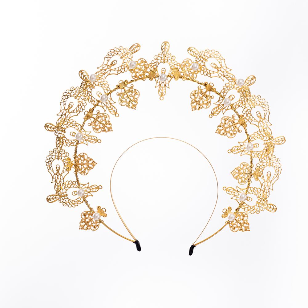 Virgen María diadema Halo pelo tocado: Dorado