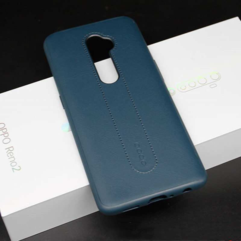 Originele hoes voor OPPO Reno 2, officieel slank zacht leer + TPU-achterkant, schokbestendige rubberen huidcoverbeschermer, zonder doos: Beige