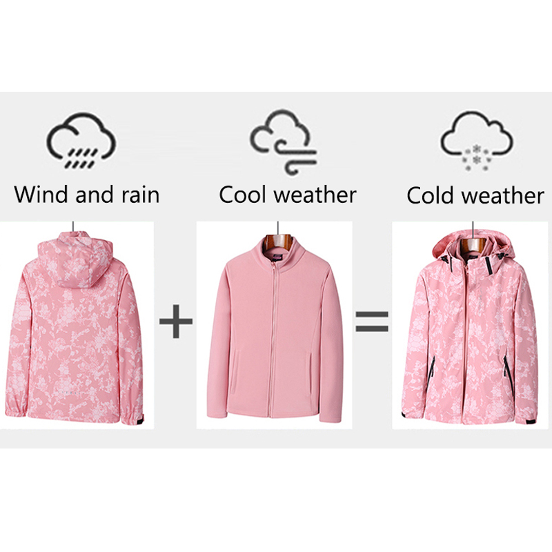 3 in 1 Frauen Winter Jacke Druck Wasserdichte Windjacke draussen Regen Mit Kapuze Vlies Ski Jacke Damen Snowboard Warme Schnee Mantel