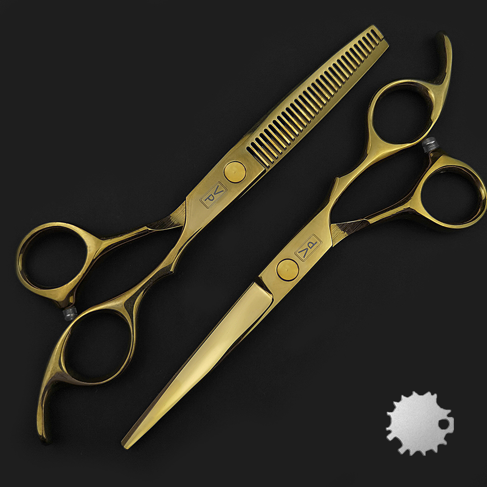 Tijeras profesionales de peluquería, 6 pulgadas, JP 440C, barbería, salón de belleza, conjunto dorado: Two scissors