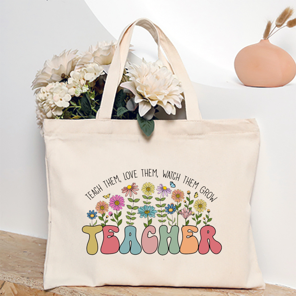 Blumen lehrer aufbringen Druck Einkaufstasche Frauen wieder verwendbare lässige Öko-Stoff Tasche Lehrer Werts ch ätzung besten Lehrer Schild: Blau