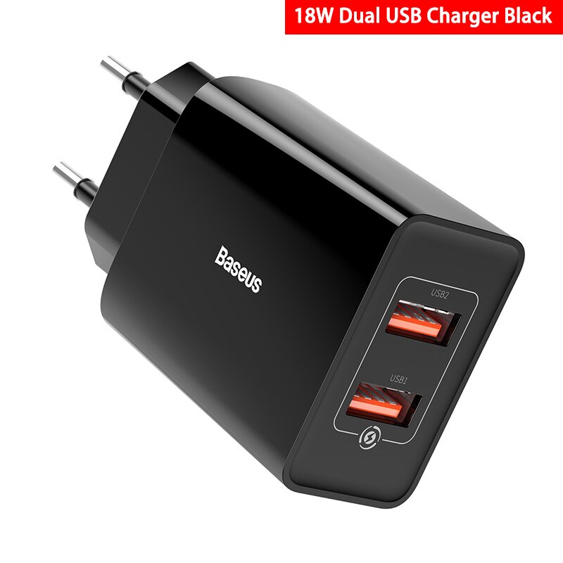 Baseus 18W Usb Charger Ondersteuning Snel Opladen Type-C Pd Qc Dual Usb Snellader Adapter Draagbare Muur oplader Voor Huawei Xiaomi: Dual USB black